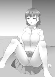 absurdres ai-chan_(tawawa_on_monday) barefoot blush breasts cameltoe coin dazed empty_eyes expressionless feet female_only femsub greyscale hypnorium large_breasts open_mouth panties pendulum short_hair skirt spread_legs tawawa_on_monday unaware underwear upskirt