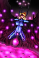 blindfold blonde_hair blush bodysuit bondage brain_injection breasts cum cum_in_pussy drool femsub large_breasts long_hair metroid_(series) nintendo open_mouth ponytail pussy samus_aran solo tears tentacles tin_cans tongue tongue_out visor zero_suit