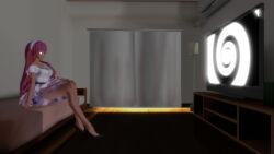 3d biliocho breasts expressionless female_only femsub high_heels hypnotic_screen large_breasts long_hair luka_megurine pink_hair sitting solo spiral spiral_eyes symbol_in_eyes vocaloid