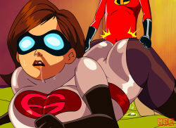  absurdres all_fours bodysuit boots breasts brown_hair cleavage clothed_sex disney doggy_style drool elastigirl femsub from_behind gloves goggles helen_parr hypnotic_accessory incest large_breasts latex maledom mask milf mrclearedits open_mouth pussy_juice sex sweat tech_control the_incredibles thigh_boots western 