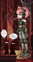 breasts brokenteapot dialogue empty_eyes expressionless female_only femsub headphones large_breasts long_hair metal_slug nadia_cassel pink_hair robot standing standing_at_attention tech_control text