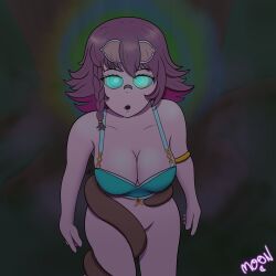 bottomless breasts brown_hair femsub glasses_on_head kaa_eyes large_breasts latina m00n_key raccoon_girl rakkun short_hair snake swimsuit virtual_youtuber