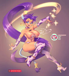  bell_collar bimbofication bottomless breasts cleavage collar cow_girl cowbell dark_skin earrings elf_ears female_only femsub genie gloves happy_trance high_heels horns hucow jewelry lactation large_breasts long_hair looking_at_viewer milk open_mouth ponytail purple_hair shantae shantae_(series) solo supersatanson tail text thighhighs topless very_long_hair 