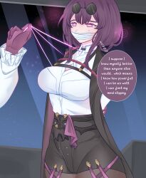  bondage cleavage clone empty_eyes femsub gag glowing_eyes heavy_eyelids honkai_star_rail kafka_(honkai_star_rail) missmilkou pink_eyes self_hypnosis spiral 