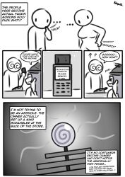  androgynous androgynous_sub blue_hair brain_dead_retail_(series) brain_drain comic confused dialogue english_text environmental_text femsub greyscale humor hypnotic_orb kilroylucy18 long_hair malesub multiple_subs naked_apron nessi_(kilroylucy18) original speech_bubble spiral_eyes tagme tech_control text 