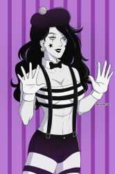 black_hair black_lipstick breasts cleavage donna_troy face_paint femsub gloves koari_zue lipstick long_hair mime spiral_eyes super_hero symbol_in_eyes teen_titans white_skin wonder_girl