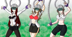  alerith brown_hair empty_eyes kurisu_makise large_breasts long_hair moeka_kiryu red_hair resisting steins;gate suzuha_amane tech_control 