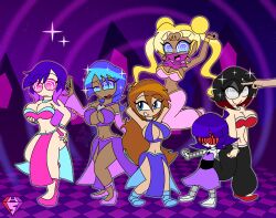 absurdres ahoge alternate_costume aqua_(kingdom_hearts) arm_warmers arms_above_head aura bare_shoulders blonde_hair blue_eyes blue_hair blush brown_hair crossover dancer dancing drool eyebrows_visible_through_hair eyelashes eyeshadow femdom femsub finger_to_forehead grey_eyes hand_on_hip happy_trance harem_outfit holding_breasts hypnoscream kingdom_hearts large_breasts loincloth multicolored_hair multiple_girls multiple_subs murder_drones no_panties open_mouth original pants pink_eyes purple_hair ramona_flowers red_eyes ring_background robot_girl ruby_rose rwby sailor_moon sailor_moon_(series) scars scott_pilgrim_(series) setchia_xine_(hypnoscream) shiny_hair sideboob simple_background spiralwash_eyes story tagme tan_skin underboob wide_hips yeva_(murder_drones) 