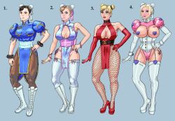  alternate_color_scheme alternate_costume before_and_after belt bimbofication boots bracelet breasts brown_eyes brown_hair capcom china_dress chun-li collar corset double_hair_bun female_only femsub fishnets garter_straps gloves hair_bun_covers hair_buns hand_on_hip heart_pasties heroineheroin jewelry latex lipstick looking_at_viewer midriff multiple_views opera_gloves pasties smile street_fighter tagme tattoo thigh_boots thighhighs 
