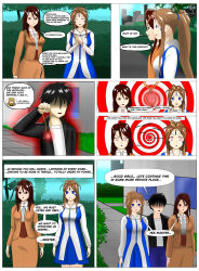    ah_my_goddess belldandy brown_hair comic dialogue empty_eyes femsub maledom sayoko_mishima spiral_eyes surrisaki text 