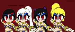  anakaris arms_above_head bare_shoulders black_hair blake_belladonna blonde_hair breasts capcom cosplay costume crossover darkstalkers egyptian english_text eye_color_change eyeshadow femsub happy_trance harem hypnoscream khaibit large_breasts long_hair makeup male_pov maledom multiple_girls multiple_subs pov pov_dom red_background red_eyes red_hair ruby_rose rwby short_hair simple_background smile spiralwash_eyes story text weiss_schnee white_hair yang_xiao_long 