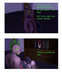 3d absurdres ass bottomless breasts comic cuddlycarlos fellatio femsub happy_trance large_ass my_little_pony nude penis pinkie_pie pussy spike spiral_eyes symbol_in_eyes tech_control text topless twilight_sparkle 