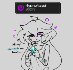  ahoge arm_bands bandage blush bunny_boy bunny_ears collarbone financial_domination grey_background minecraft open_mouth original purple_eyes short_hair simple_background text woot woot_(woot) 