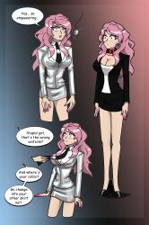  black_clover border breasts cleavage clothed collar collarbone empty_eyes english_text expressionless eyeshadow female_only femsub forced_employee gradient_background high_heels humor hy2300 instant_loss jacket lipstick miniskirt nail_polish office_lady open_mouth pendulum pink_hair shrunken_irises simple_background speech_bubble spiral_eyes standing standing_at_attention suit tech_control text tie vanessa_enoteca verbal_abuse 
