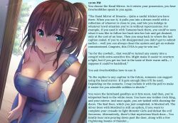  brown_hair caption caption_only cleavage female_only femdom green_eyes jeans large_breasts manip overlordmiles_(manipper) pov_sub sanshoku_amido text 