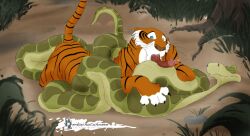 animals_only blush cum cum_in_mouth disney double_penis drool fellatio kaa kaa_eyes male_only maledom malesub manip mikachutuhonen penis shere_khan snake the_jungle_book tiger yaoi