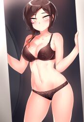 bare_shoulders blush bra breasts brown_hair cleavage coco_adel collarbone female_only femsub happy_trance icontrol_(manipper) large_breasts lingerie manip navel ndgd panties rwby short_hair smile solo spiral_eyes symbol_in_eyes underwear western