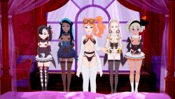 3d bandana bea_(pokemon) bedroom blonde_hair bow bow_tie breasts dark_skin earrings empty_eyes expressionless female_only femsub glasses gloves hair_band hair_ornament happy_trance headdress heart heart_pasties lab_coat lipstick long_hair maid maid_headdress marnie_(pokemon) multicolored_hair multiple_girls multiple_subs nail_polish nessa_(pokemon) nintendo oleana_(pokemon) opera_gloves orange_hair pasties pokemon pokemon_sword_and_shield ponytail purple_eyes red_lipstick short_hair side_ponytail silver_hair small_breasts smile sonia_(pokemon) standing standing_at_attention thighhighs twintails uto