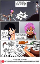  aiko_hajime_shin armor brown_eyes comic how_i_became_my_masters_slave hypnotico pink_hair saimin_(hypnotico) sharp_teeth speech_bubble story text undressing 