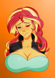  absurdres blonde_hair breasts cleavage equestria_girls female_only femsub happy_trance kaa_eyes large_breasts long_hair multicolored_hair my_little_pony oo_sebastian_oo red_hair sunset_shimmer 