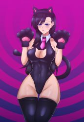  black_hair blue_eyes burn_the_witch cat_girl character_request cleavage cleavage_cutout empty_eyes female_only femsub juuzou long_hair tagme tail 