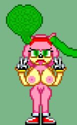  amy_rose bare_legs bottomless brain brain_injection brain_sucking brainless breasts double_v external_brain female_only femsub furry gloves green_eyes grey_background hair_band hedgehog_girl large_breasts nipples open_mouth pink_hair pink_skin pixel_art pussy short_hair simple_background sneakers sonic_the_hedgehog_(series) sylviatheghost the_brain-eating_evil_meteor the_grim_adventures_of_billy_and_mandy tongue tongue_out topless v 