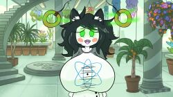 absurdres animal_ears black_hair breasts clothed coin dog_ears dog_girl fangs female_only femsub glowing glowing_eyes green_eyes happy_trance homestuck huge_breasts jade_harley ms_paint_adventures open_mouth pendulum shirt smile solo spiral_eyes symbol_in_eyes t-shirt tagme vileeyes