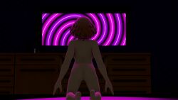  3d animated animated_gif bottomless brown_hair female_only femsub haru_okumura hypnotic_screen kneeling lucid451 nude persona_(series) persona_5 short_hair spiral tagme topless 