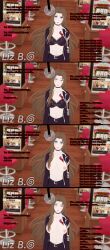  3d absurdres blue_eyes bra breasts brown_hair choker dazed dialogue drool empty_eyes english_text exposed_chest female_only femsub heavy_eyelids limbus_company liz_b long_hair mantra nipples open_mouth pendulum rodion_(limbus_company) tattoo text watermark 