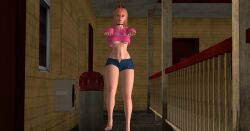  3d absurdres barefoot blonde_hair bobboxbody breasts chainsaw_man choker expressionless feet female_only femsub hoodie horns large_breasts long_hair navel power_(chainsaw_man) short_shorts zombie_walk 