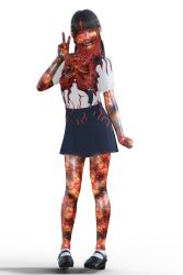 ads3d black_hair black_lipstick dead_source expressionless femsub hair_ornament lipstick long_hair looking_at_viewer nightmare_fuel original parasite red_eyes school_uniform shoes simple_background skirt socks standing v white_background