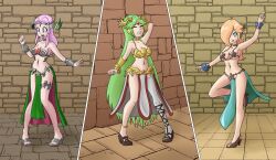  anklet bikini blonde_hair blue_eyes bracelet cleavage collar cure_felice dancing empty_eyes female_only green_hair hair_covering_one_eye hair_ornament happy_trance harem_outfit high_heels hypnotic_accessory jewelry kid_icarus kotoha_hanami long_hair mahou_tsukai_precure midriff multiple_girls multiple_subs mythkaz navel nintendo palutena pink_hair precure princess_rosalina resisting sandals super_mario_bros. 
