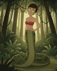 ai_art animated animated_eyes_only animated_gif black_hair carmen_sandiego coils female_only femdom glasses hand_on_hip hypnotic_eyes jewelry julia_argent_(carmen_sandiego) jungle kaa_eyes looking_at_viewer naga_girl necklace outdoors ring_eyes scales short_hair smile solo tail zupern0va_(manipper)