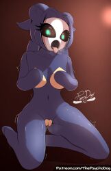  bodysuit bottomless breasts covering doll dollification drool female_only femsub furry glowing glowing_eyes hypnotic_accessory mask pussy sonic_the_hedgehog_(series) tech_control thepsychodog tongue tongue_out unhappy_trance 