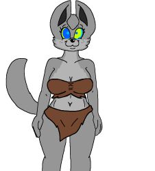  animated animated_gif bare_legs bare_shoulders bra breasts chloe_(iamaneagle) cleavage dog_girl female_only femsub furry grey_hair happy_trance iamaneagle kaa_eyes large_breasts loincloth midriff original short_hair standing standing_at_attention underwear wolf_girl 