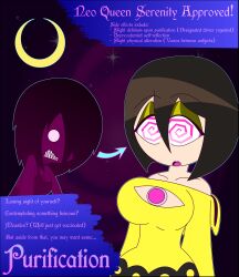  advertisement aged_up alternate_costume alternate_hairstyle bandai_namco bare_shoulders before_and_after breast_expansion breasts clothed crossover english_text eyeshadow femsub hair_covering_one_eye hypnoscream large_breasts little_nightmares makeup purification purple_skin sailor_moon sailor_moon_(series) sharp_teeth six spiralwash_eyes text white_eyes 