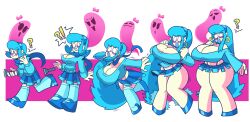  absurdres before_and_after bimbofication blue_hair blue_lipstick breast_expansion breasts confused earrings femsub glasses huge_breasts jewelry large_breasts large_lips lipstick mystery_skulls possession skirt superspoe thick_thighs transformation vivi_(mystery_skulls) 