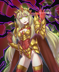  alternate_costume armor aura blush breasts cape celine_(fire_emblem) cleavage corruption duma_(fire_emblem) evil_smile femsub fire_emblem fire_emblem_echoes fire_emblem_engage ghost green_eyes green_hair happy_trance hypnotic_accessory leebigtree long_hair looking_at_viewer magic maledom nintendo ponytail possession red_eyes ring slit_pupils smile thighhighs thighs 