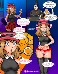  belmonth blue_eyes blush body_writing clothed coin comic corruption drool erect_nipples femsub happy_trance hat heart hypno long_hair maledom miniskirt necklace nintendo panties pendulum pink_eyes pokemon pokemon_x_and_y serena skirt spanish spiral_eyes standing standing_at_attention sweat symbol_in_eyes text thighhighs tierno translated underwear wizard 