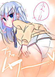 absurdres blue_eyes chino_kafuu confused empty_eyes fart is_the_order_a_rabbit? konamochi_0410 panties text translation_request underwear