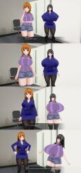 absurdres angry black_hair calusteri clothed dialogue empty_eyes english_text expressionless female_only femsub huge_breasts hypnotized_dom identity_swap long_hair multiple_girls multiple_subs office office_lady orange_hair original purple_eyes short_hair text