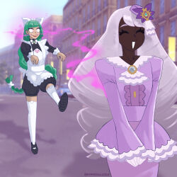 hypnosalazzle hypnotic_smell jacinthe_(pokemon) lebanne_(pokemon) outdoors perfume pokemon pokemon_legends_z-a tagme yuri zombie_walk