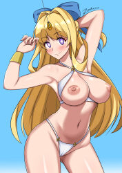 bikini_bottom bikini_top blonde_hair blush breasts coin erect_nipples exposed_chest female_only femsub happy_trance large_breasts large_hips long_hair looking_at_viewer manip misterman4_(manipper) pendulum ristarte smile spiral_eyes swimsuit symbol_in_eyes tagme the_hero_is_overpowered_but_overly_cautious zedxxx
