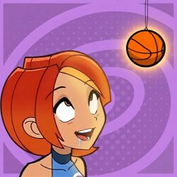  basketball border butterfly_(planetronika) clothed collarbone drool female_only femsub glowing happy_trance multicolored_hair pendulum planetronika purple_background reiplush_(manipper) smile solo spiral_background 
