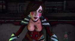 3d blush borderlands breasts brown_hair cleavage expressionless face_paint femsub heart huge_breasts hypnosoul_(manipper) mad_moxxi manip red_lipstick short_hair tattoo