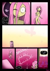 bottomless comic fluttershy furry horse_girl long_hair my_little_pony nude pink_hair slime slypon text topless wings