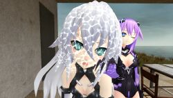  3d arkantix black_heart breasts expressionless female_only femdom femsub heterosexual hyperdimension_neptunia hypnotic_light large_breasts long_hair neptune_(hyperdimension_neptunia) noire open_mouth purple_hair purple_heart tongue tongue_out white_hair 