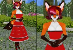 3d breasts choker cleavage collar dress femsub fox_girl furry happy_trance high_heels hypnotic_accessory large_breasts multicolored_eyes original rainbow_eyes red_hair short_hair standing standing_at_attention stepfordization tail toni-technaclaw vicky_(vickythevixen)