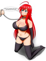  ahoge bare_shoulders bikini blue_eyes chains cleavage collar empty_eyes femsub gloves happy_trance high_school_dxd kneeling large_breasts navel opera_gloves phantom_hand red_hair rias_gremory soex thighhighs white_background 