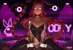  animal_ears braid bunnysuit cum cum_in_pussy drool expressionless fake_animal_ears femsub glowing glowing_eyes long_hair male_pov original pendulum pov sex slimedrippy sweat tail tiger_girl 